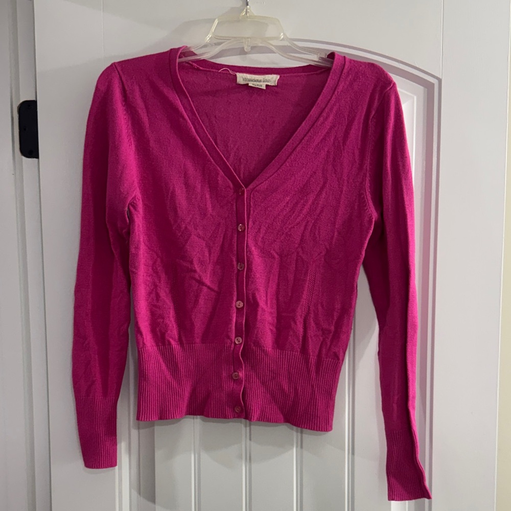 Suspicious Lines Pink V-Neck Button Sweater
